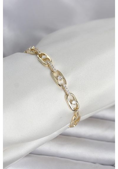 Pirinç Gold Renk Zirkon Taşlı Kadın Bileklik Antik Gümüş 62971432