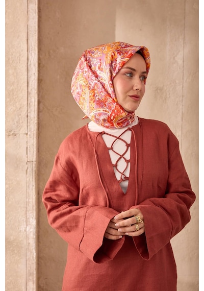 Twill İpek Eşarp 11473-08 Lavanta, Turuncu, Kırmızı, Beyaz, Gri