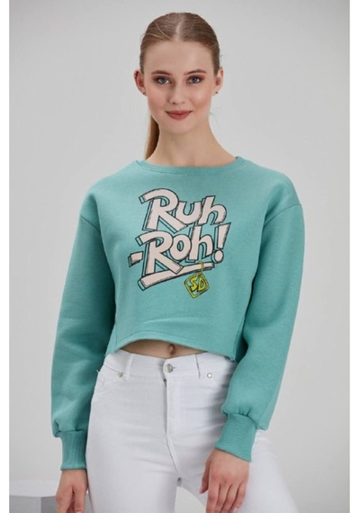 Meecy Kadın Su Yeşili Baskılı Sweatshirt Su Yeşili Su Yeşili