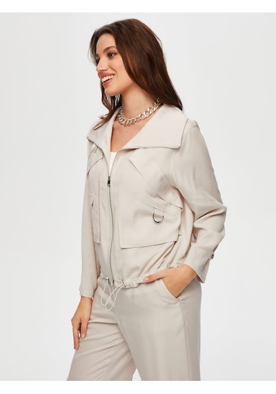 Faik Sönmez Metal Fermuar Detaylı Tenselli Casual Ceket S25ckt033 Us25ckt03372 Taş