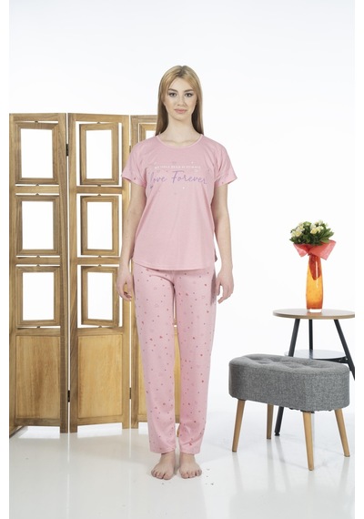 Estiva 24109 Kadın Kalp Desenli Kısa Kollu Yazlık Viskon Pijama Takımı 001 Estiva 24109 Kadın Kalp Desenli Kısa Kollu Yazlık Viskon Pijama Takımı 001