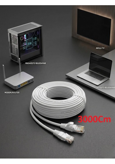 30mt Cat6 Ethernet Kablosu, Ev Ve Ofis Ağlarında Yüksek Hızlı İnternet Ve Veri Aktarımı 1000mbps Rj45 Kablo