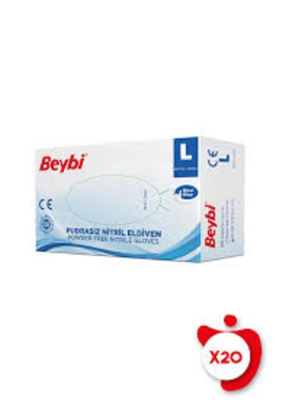 Beybi L Large Pudrasız Mavi Nitril Muayene Eldiveni 20 Paket 1 Koli