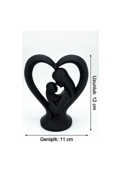 2'li Anneler Günü Hediyesi Kalp İçinde Anne Bebek Figürlü Biblo - Dekoratif Heykel 12cm