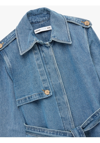 Koton Rahat Kalıp Düğmeli Kemerli Uzun Denim Trençkot Orta İndigo 6wal50014md Indigo