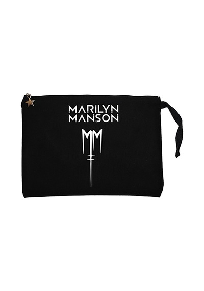 Marilyn Manson Logo Siyah Clutch Astarlı Cüzdan / El Çantası Siyah