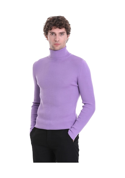 Hatemoğlu Lila Slim Fit Fitilli Balıkçı Yaka Yünlü Triko Kazak 34232023a01 Lila