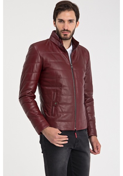 Dericeketim Erkek Bordo Şişme Gerçek Deri Mont