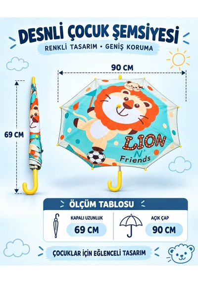 Mubx 6 Telli Fiber Çift Katlı Çocuk Şemsiyesi Rüzgarda Kırılmaz Şemsiye Sarı