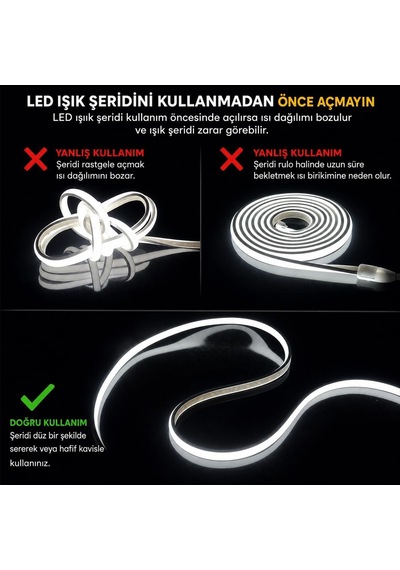 220v 5 Metre Cob Neon Led Şerit 4800 Lümen 50w 3000k Günışığı Ip65 Yapışkanlı 50cm Kesilebilir Fiş Dahil