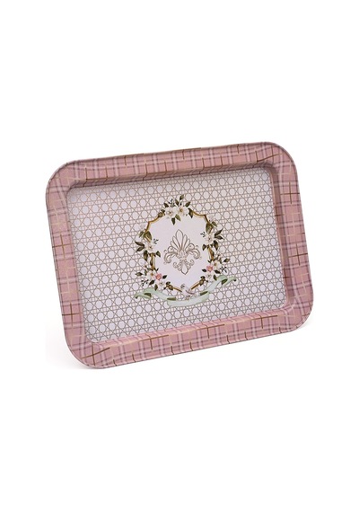 Rosy Desenli Grande Metal Tepsi, 31 X 43 Cm