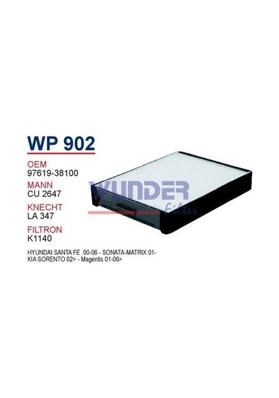 WUNDER WP902 Polen Filtresi Sonata 98-04 Santafe 01-06 Trajet 00-08 Xg 98-05 / Magentıs 01- Sorento 02-