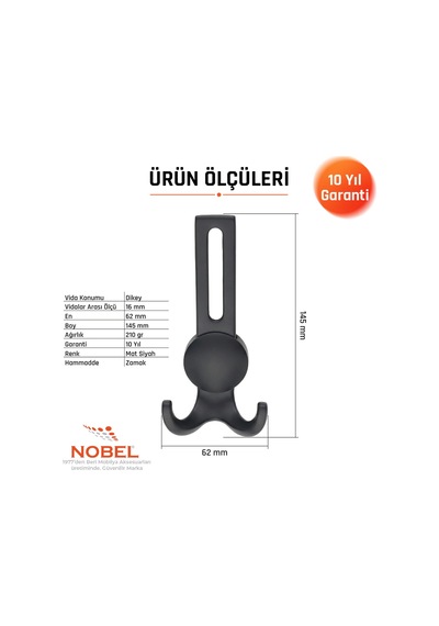 Solo Lüks Portmanto Askı, Metal, Vestiyer Askı, 210 Gr, Dolap Askılık, Duvar Askılığı, Mat Siyah Vidalı 5 Adet