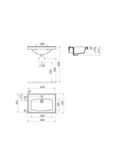 Creavit TF165.00 Dolap Uyumlu Düz Lavabo Beyaz 65 CM