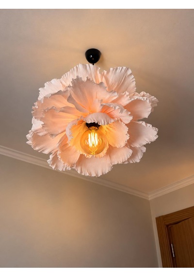 Soft Pembe (Siyah Duy) Italyan Krapon Kağıdı El Yapımı Çiçek Avize,salon & Yatak Odası Aydınlatma (50cm)