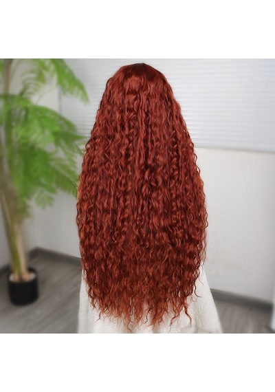 Afro Dalga Koyu Bakır Fiber Sentetik T Tül Peruk - Zmff-582367 Renkli