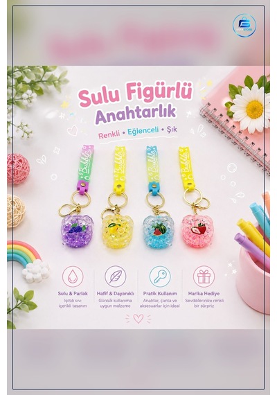 Mika Kristal Altın Kulplu Meyve Figürlü Sulu Anahtarlık Çanta Cüz Altın Rengi