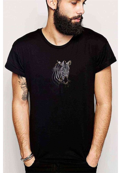 Zebra Animal Baskılı Siyah Erkek Tshirt