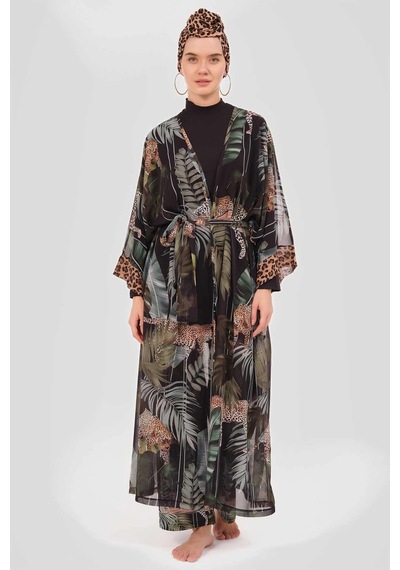 Alfasa Mayo Üzerine Tek Pareo Kimono 7050 Yeşil