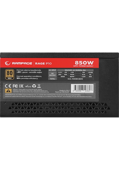 Rampage RAGE P10 850W 80+ Gold Güç Kaynağı