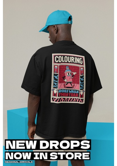 Noıssey Rapal Wear Unisex Oversize Colouring More Wall Baskılı T-shirt Siyah