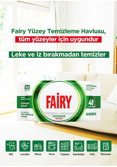 Fairy Power Wipes Yüzey Temizleme Mendili 100 Yaprak 3 Adet Beyaz Sabun Beyaz Sirke & Karbonat Beyaz Fairy Power Wipes Yüzey Temizleme Mendili 100 Yaprak 3 Adet Beyaz Sabun Beyaz Sirke & Karbonat Beyaz
