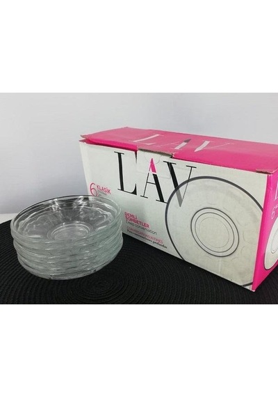 Lav 20020opt Cam Çay Tabağı Seti 6'lı Şeffaf