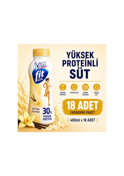 Fit Yüksek Proteinli Vanilyalı Laktozsuz Süt 400 Ml X 18 Adet