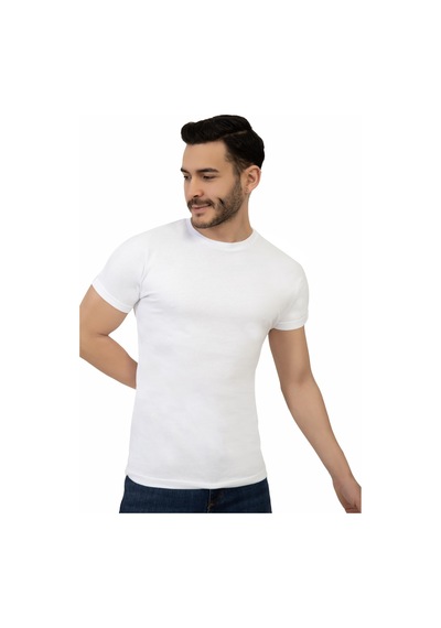 Erkek Bisiklet Yaka Regular Fit Basic Tişört Beyaz