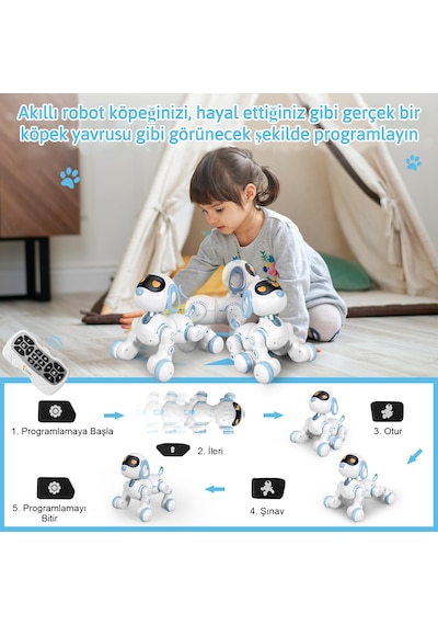 Uzaktan Kumandalı Şarjlı Akıllı Köpek - Interaktif, Eğitici Işıklı Müzikli Ve Dansçı Köpek Robot Oyuncak Mavi