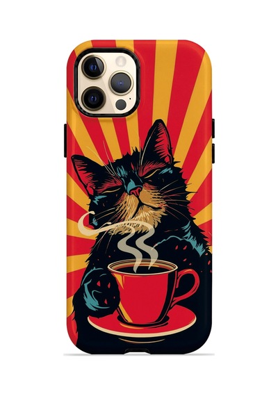 Velvoria Valestra Kahve Molası Kedi Apple iPhone Uyumlu 12 Pro Darbe Korumalı Kılıf Valestra Select - Kahve Molası Kedi