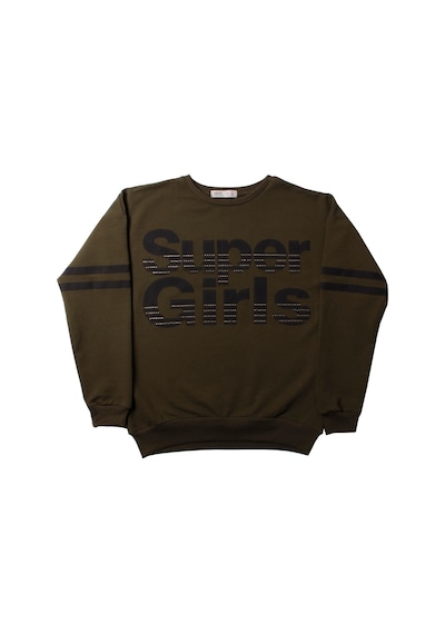 Toontoy Kız Çocuk Sweatshirt Super Girls Baskı Ve Taş Haki