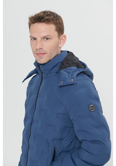 AC&Co / Altınyıldız Classics Erkek Lacı Standart Fit Normal Kesim Kapüşonlu Desenli Mont Lacı Lacivert