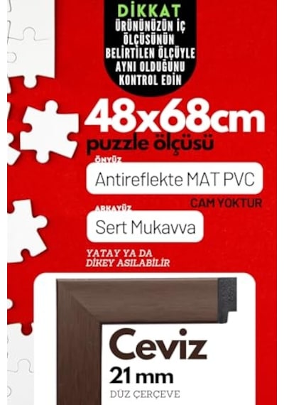 21lik Puzzle Poster Resim Çerçevesi Pvcli Postersiz Resimsiz Çerçeve Ceviz, 48x68