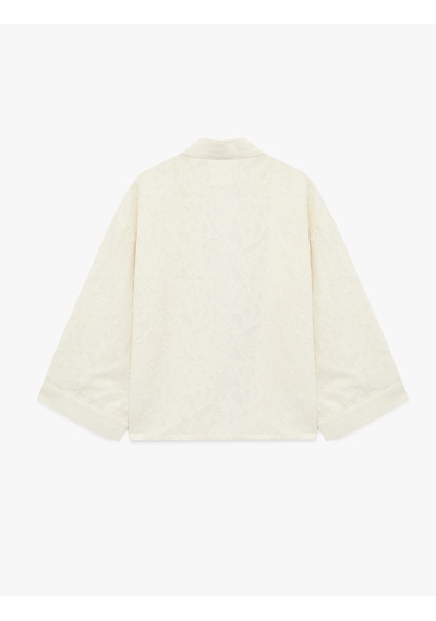 Koton Pamuklu Uzun Kollu Floral Dokulu Oversize Kimono Ceket Ekru 6sak50012pw