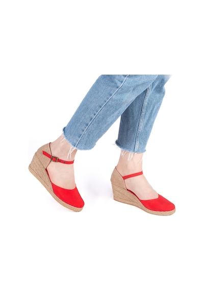 Star Tombis Gerçek Elişi Hasır Dolgu Topuk Keten Hasır Kadın Espadril Handmade Kırmızı