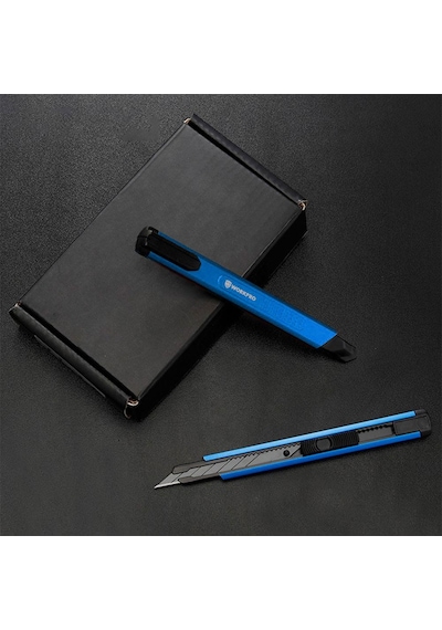 Workpro Wp212012 9mm Alüminyum Kasa Cep Askılı Maket Bıçağı Mavi