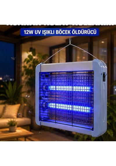 Uv Işıklı Sinek Öldürücü Lamba 12w Çift Tüplü Elektrikli Böcek Öldürücü