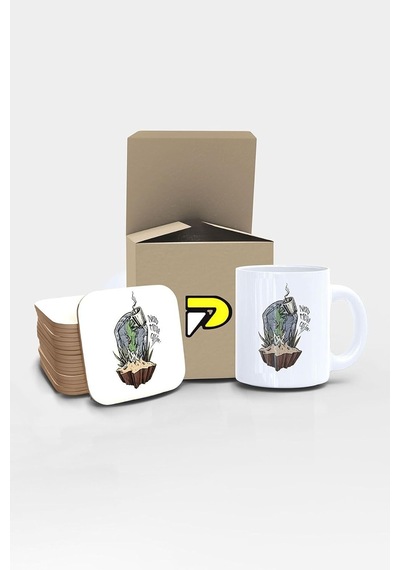 Coffee Zombi Tasarımlı Baskılı Kupa Bardak Seti Eğlenceli Özel Hediye Mug 2 Çok Renkli