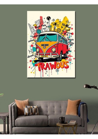 Kanvas Tablo Renkli Çizim Karavan 70cmx100cm