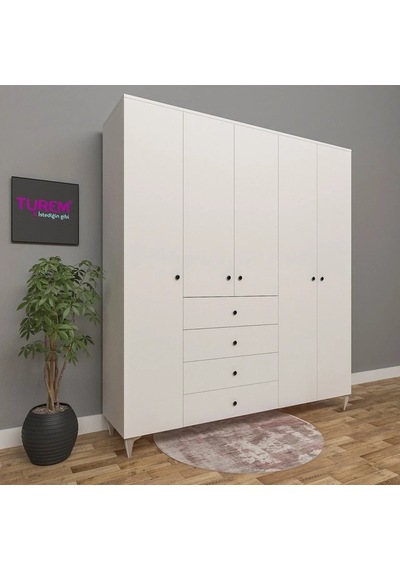 5 Kapılı 4 Çekmeceli Gardırop Mdf Siyah 5 Kapılı 4 Çekmeceli Gardırop Mdf Siyah