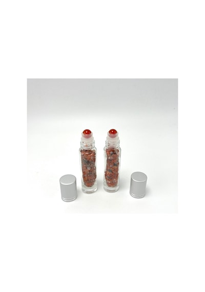 Yıldız Doğal Taş Sertifikalı Kırmızı Akik Doğal Taş Esans Şişesi + Roller Masaj Aleti 10 ML