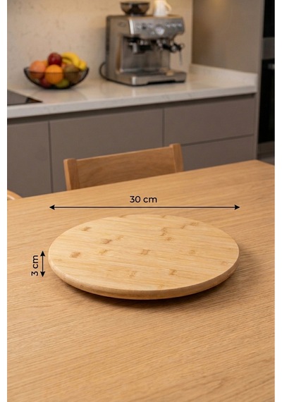 360 Derece Dönebilen Bambu Sunumluk Ve Kahvaltı Tablası Döner Tabla 30 Cm Bej Bej