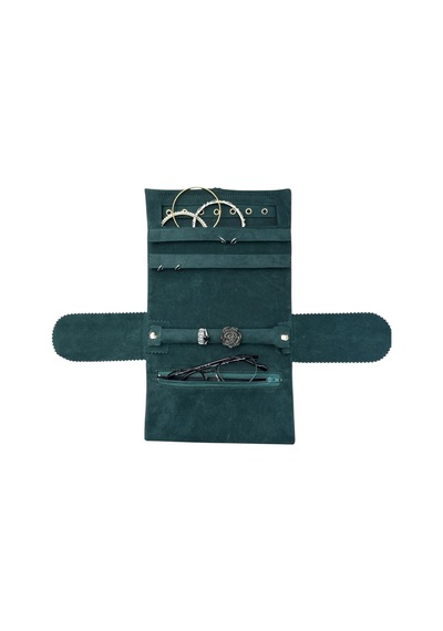 Kadife Takı Ve Mücevher Seyahat Rulo Düzenleyicisi Yeşil 35x20 Cm Yeşil