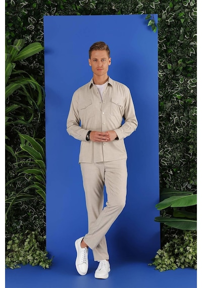 Efor G 1552 Slim Fit Bej Klasik Gömlek Bej
