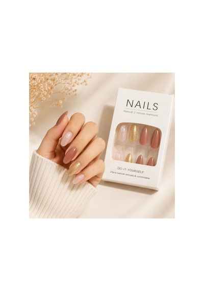 Zelüx - Gold Simli Pudra Tonlu - 24 Adet Yapıştırma Tırnak Sanatı Seti Nail Art