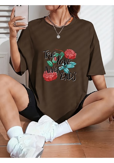 Uyguntarz Unisex True Tasarım Basklı Tshirt Kahverengi
