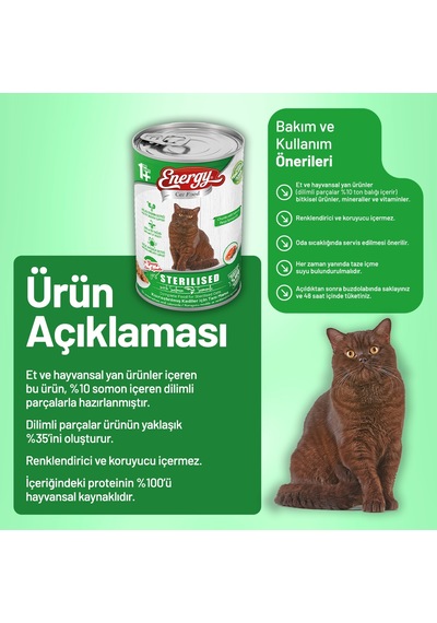 Energy Somonlu Kısırlaştırılmış Yaş Kedi Maması 400 G - 12 Adet