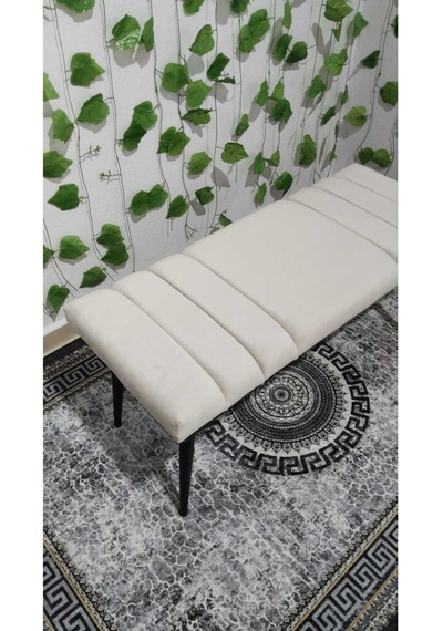 Özcan Metal Siyah Metal Ayaklı Metal Kasalı Bench Mutfak Salon Antre Yatak Odası Balkon Puf Bank Krembeyaz