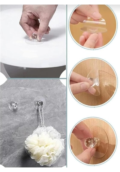 10 Adet Şeffaf Kristal Başlıklı, Yapışkanlı Dolap-çekmece Kulp - Banyo Askısı - Klozet Kapağı Tutucu Diğer